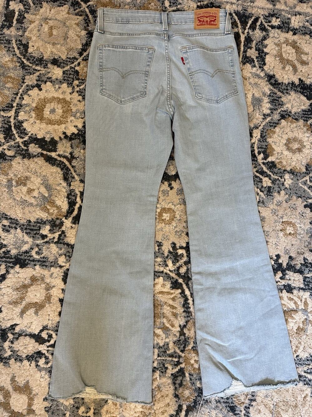Levi’s 726 Flare Jeans Women's Size 29x30(actual 29) Light Blue Raw Hem Stretch